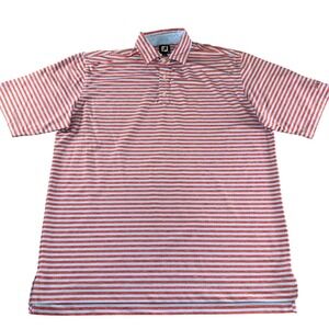 FootJoy Polo Shirt Mens XL Blue Red Stripe Golden Nugget Golf Club Performance
